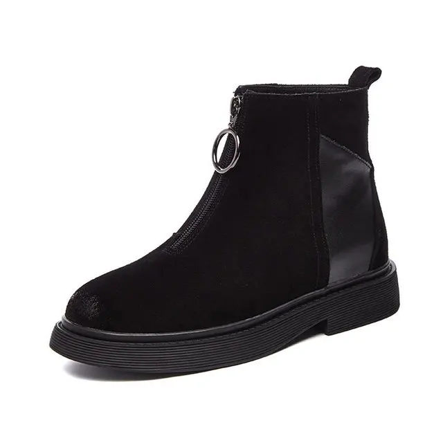 Лидер продаж зимние женские Модные Ботинки martin ботильоны на не сужающемся книзу