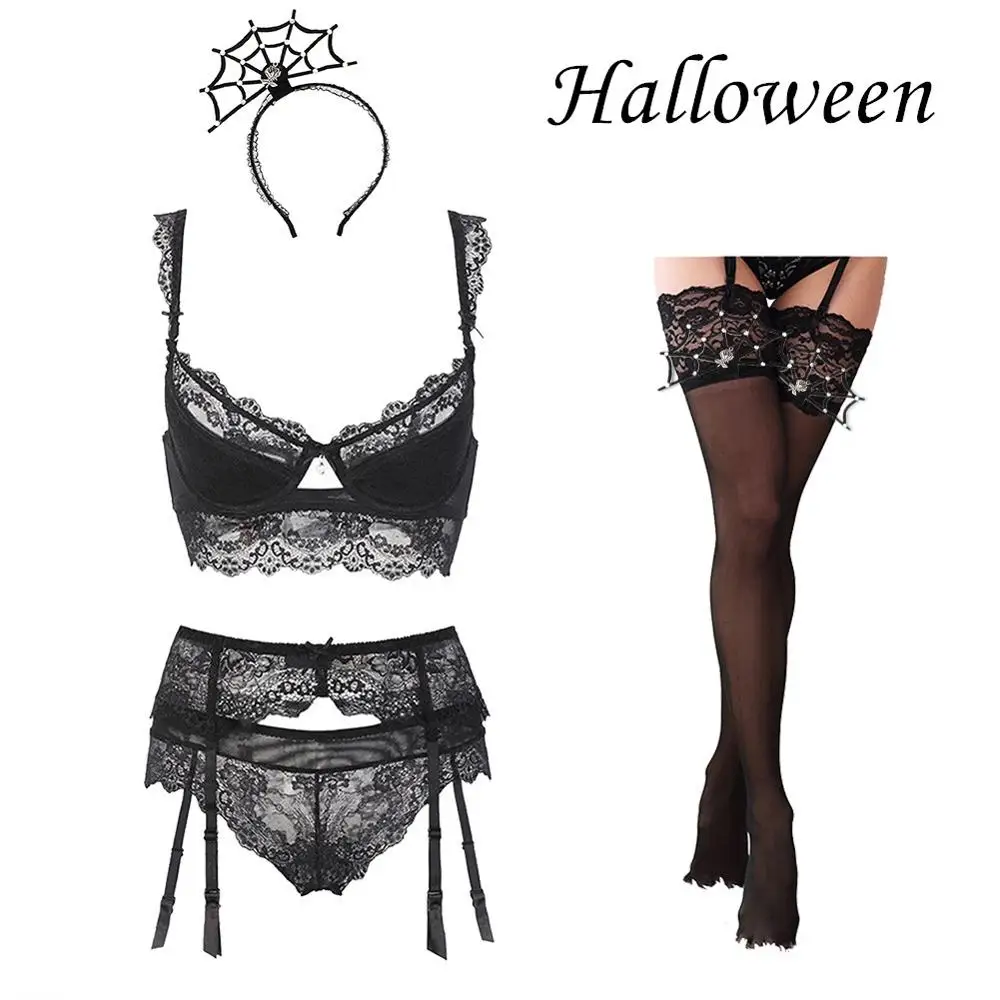 Женские костюмы на Хэллоуин пуш-ап бюстгальтеры комплект кружевное белье