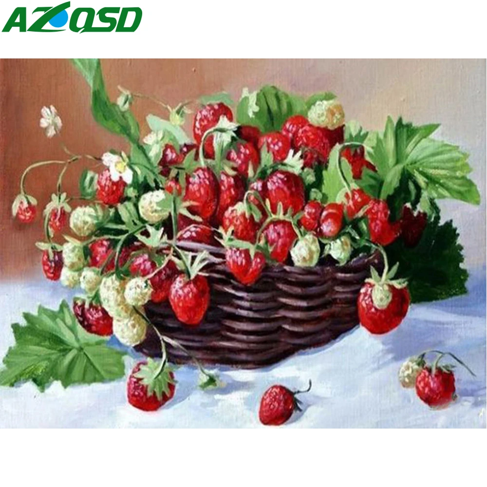 

AZQSD алмазное искусство, фруктовый крест, ручная работа, алмазная живопись, вышивка, клубничный цветок, полностью квадратное украшение для до...