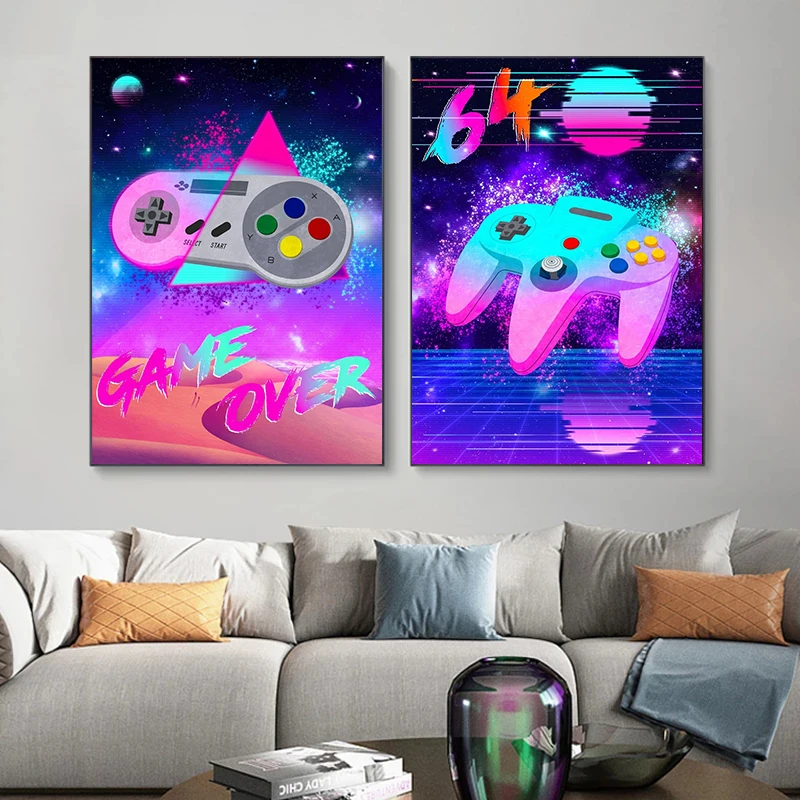 Современный цветной мультяшный игровой автомат художественный плакат печать на