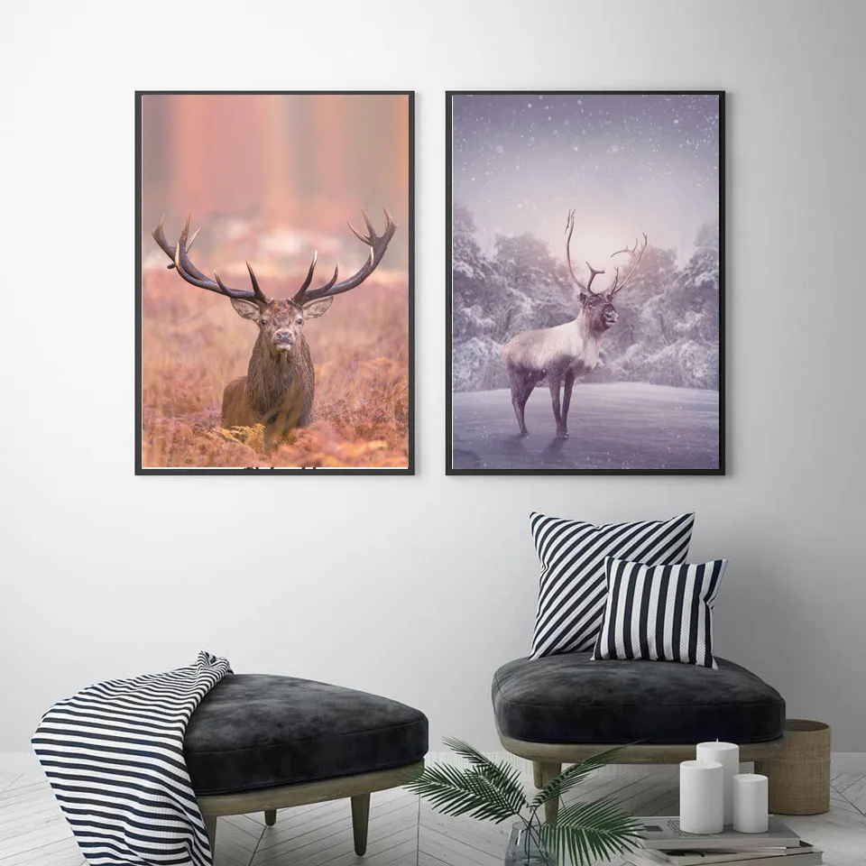 

Modern Style Decorative Painting Animal Elk Purple and Orange Customizable Poster Picture Hd Printing Waterproof Ink Home Decor