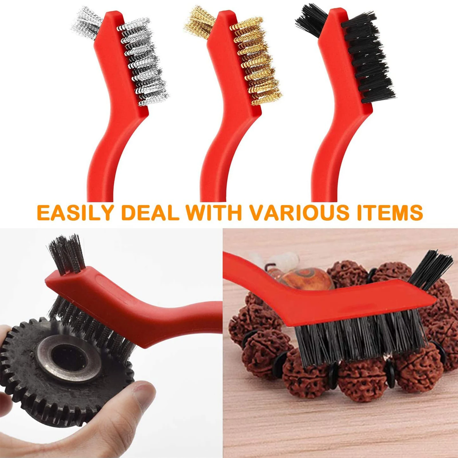 

KKmoon 3pc 7-Inch Dual Purpose Cleaning Brush Stainless Steel Brush Nylon Copper Wire Brush Double Side Derusting Cleaning Tools