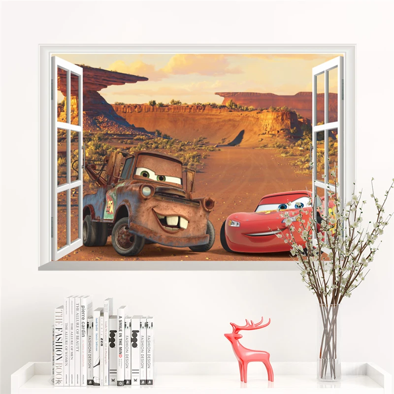 3d эффект молния mcqueen через стены наклейки для домашнего декора мультфильм Дисней