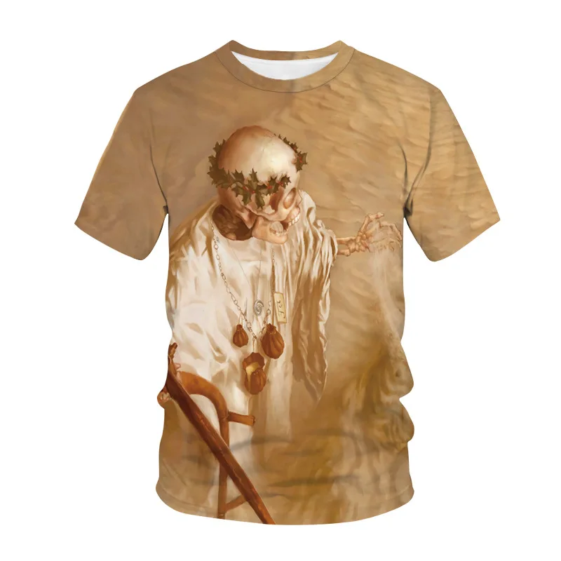 

2020 new factory direct wholesale summer men's short sleeve 3D digital printing top T-shirt skull crew neck T-shirt