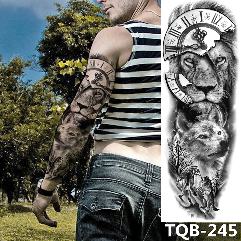 1 Sheet  War Scene Full Arm Temporary Tattoo Sleeve Tattoos Body Art Rose Pumpkin Skull Halloween Chest Shoulder Tattoo Stickers images - 6