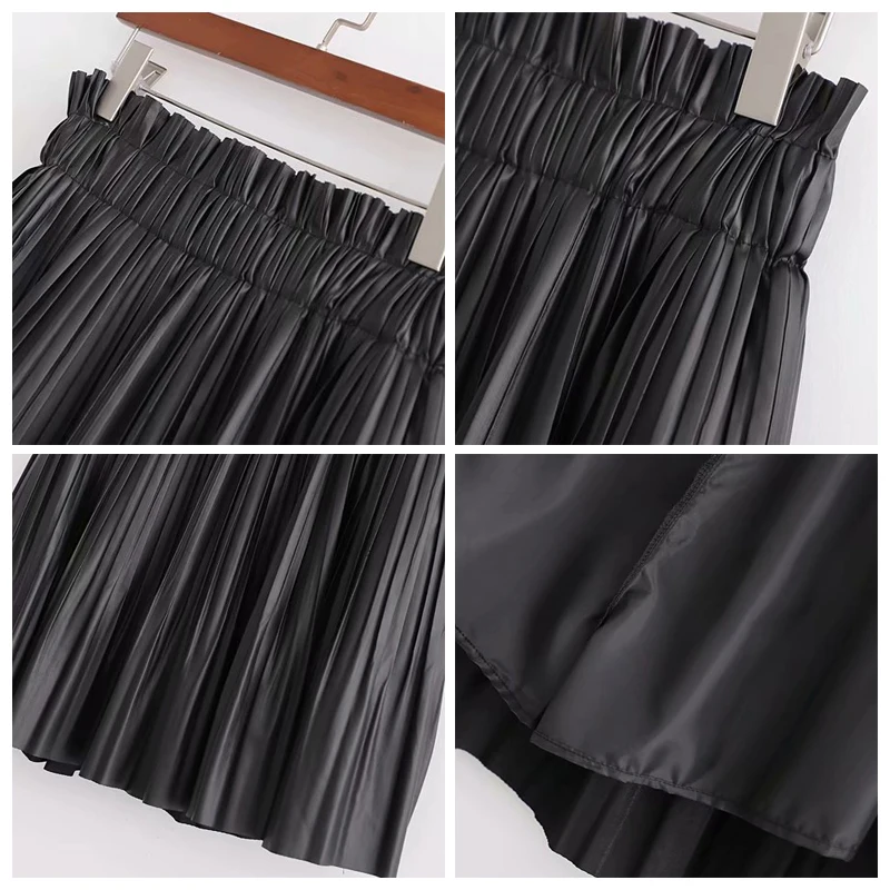 ROHOPO с завышенной талией плиссированная черная юбка из искусственной кожи