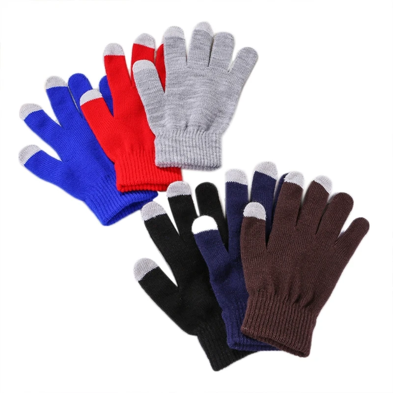 

6 Pairs Unisex Thick Knit Touch Screen Gloves Solid Color Warm Texting Mittens