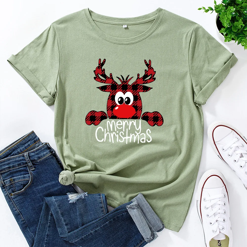 

Женская хлопковая футболка в шотландскую клетку, с круглым вырезом и коротким рукавом