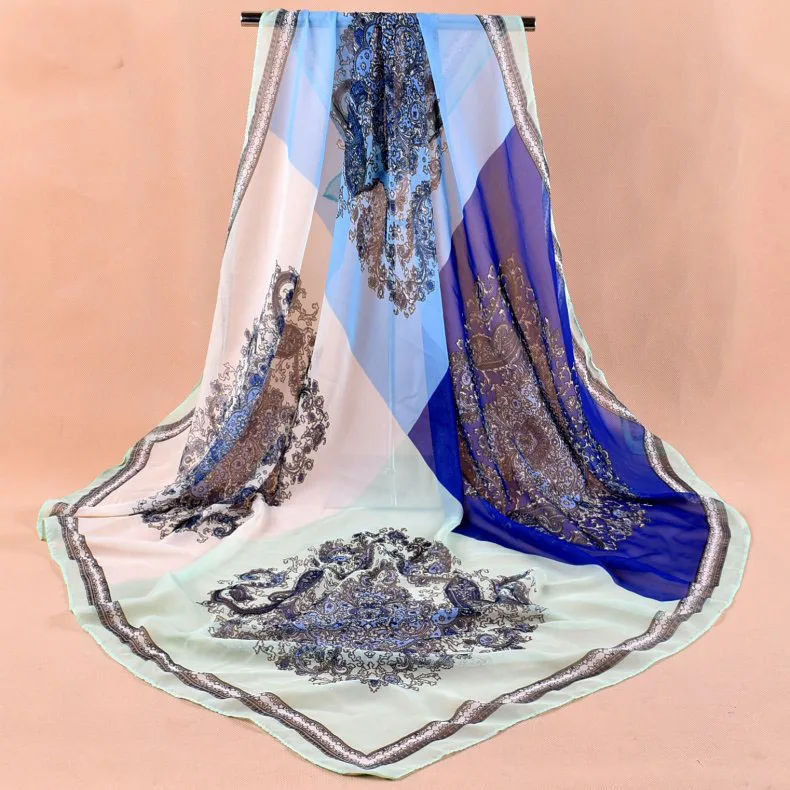 Весенняя двухцветная шелковая сатиновая квадратная лента для волос хиджаб