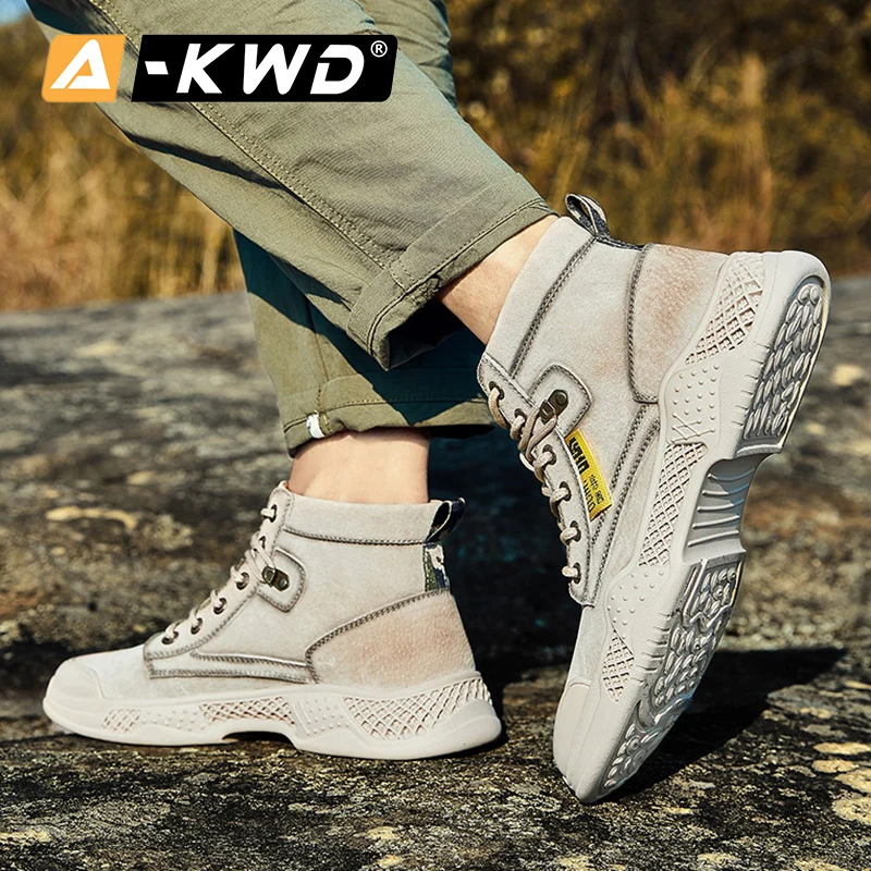 Кроссовки мужские высокие из натуральной кожи дышащие кеды рабочая обувь