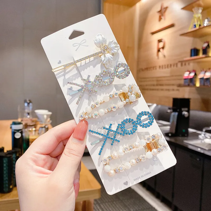 

Summer New Women Elegant Rhinestone Pearls Hair Clips Laddies Sweet Banger Hairpin Headdress Headwears Fashion Hair Accessories