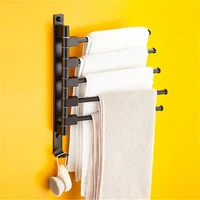 folding movable bath towel bars aluminum bathroom towel racks black towel hanger wall mounted 2 5 layers rotatable towel holder