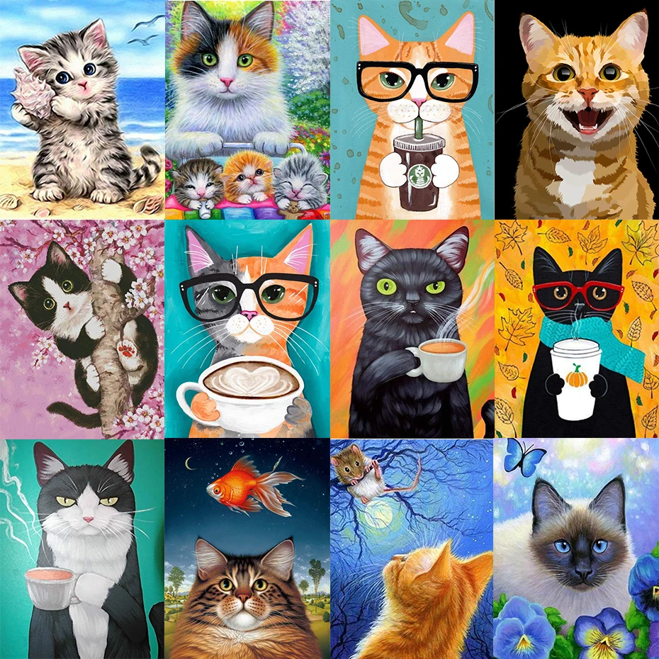 

AMTMBS Animal Cat DIY Painting By Numbers Adults For Drawing On Canvas Hand Painted Oil Coloring By Numbers Home Wall Art Decor