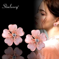 sinleery lovely flower stud earrings rose gold silver color pink opal small earrings for women wedding jewelry zd1 ssi