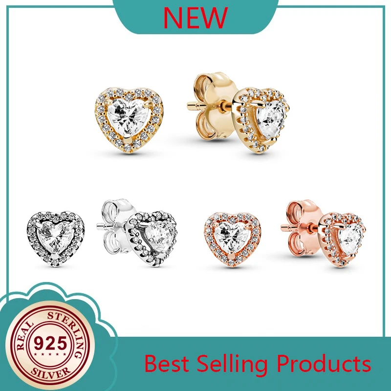 

925 Sterling Silver Winter Rose Gold Sparkling Snowflake Elevated Heart Pan Earrings Women's Original Earrings
