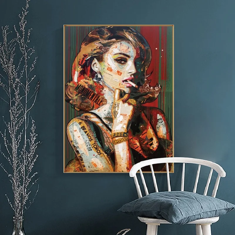 

Retro Fashionable Girl Smoking Poster Printing Waterproof Canvas Painting Modern Home Living Room Decoration Hanging Painting