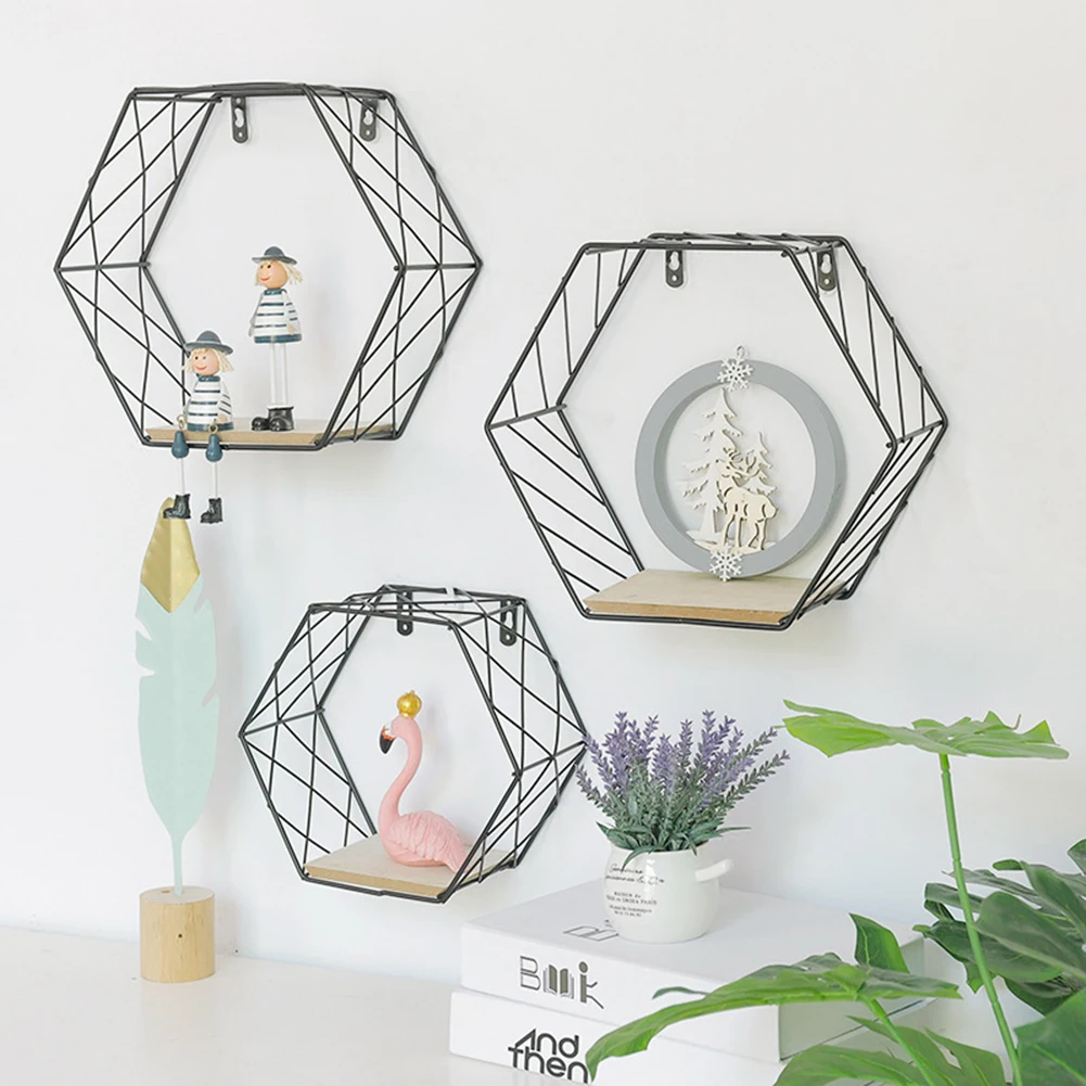 Kreative Eisen Hexagon Grid Regal Kombination Wand Hängen Wand Dekoration Rack Für Home Restaurant Studie