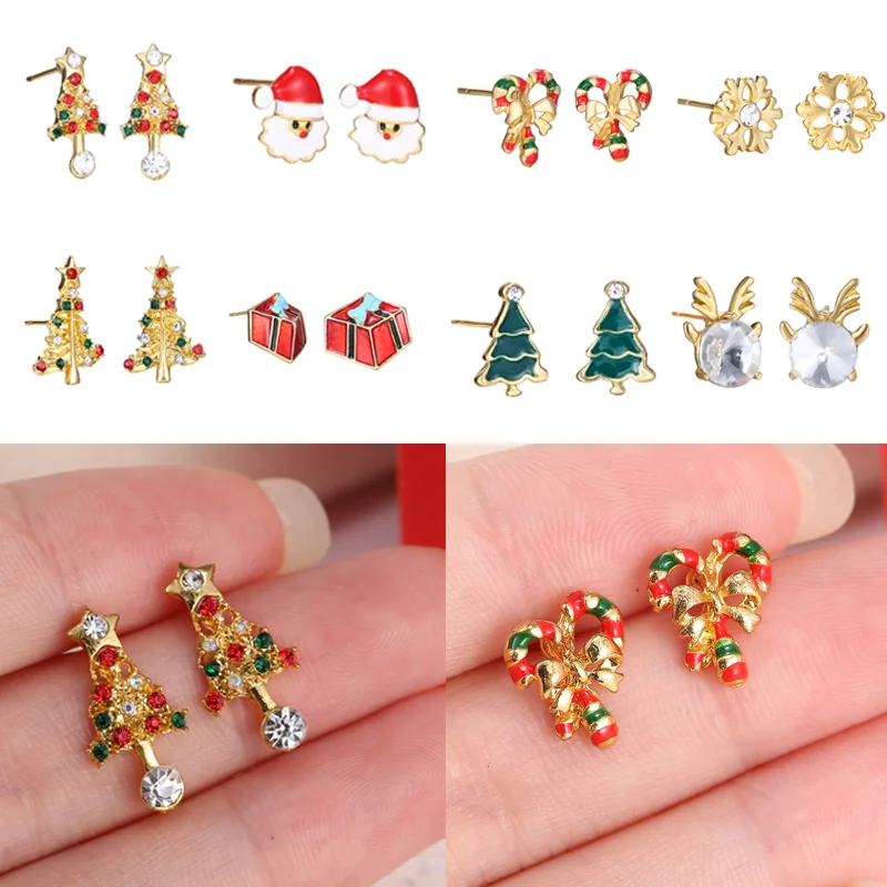 

Rinhoo Christmas Earrings Mini Cute Christmas Tree Santa Claus Snowman Stud Earrings New Year Xmas Gift for Women