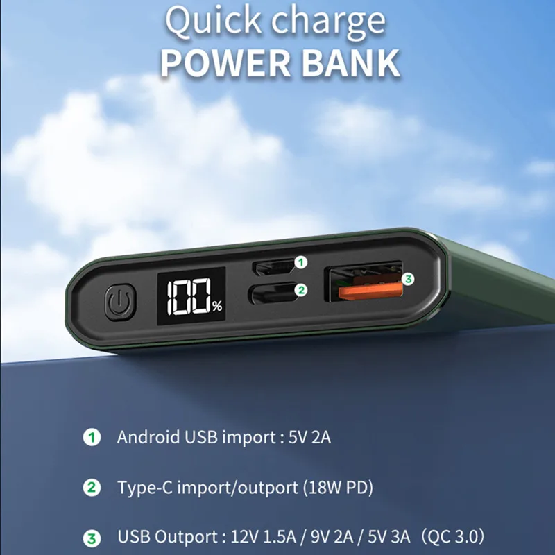

PD18W QC3.0 Power Bank 10000mAh Portable Powerbank for iPhone Xiaomi Samsung External Battery Charger Phone Auxiliary Battery