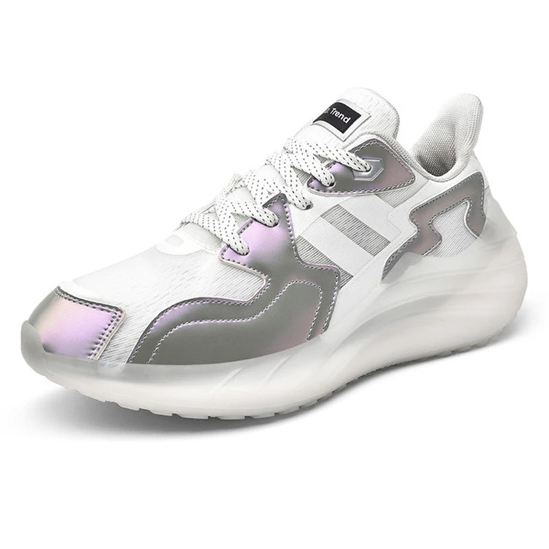 

DELFINE 2021 summer new casual breathable luminous large size trendy shoes round toe low-cut front lace-up sports men's shoes