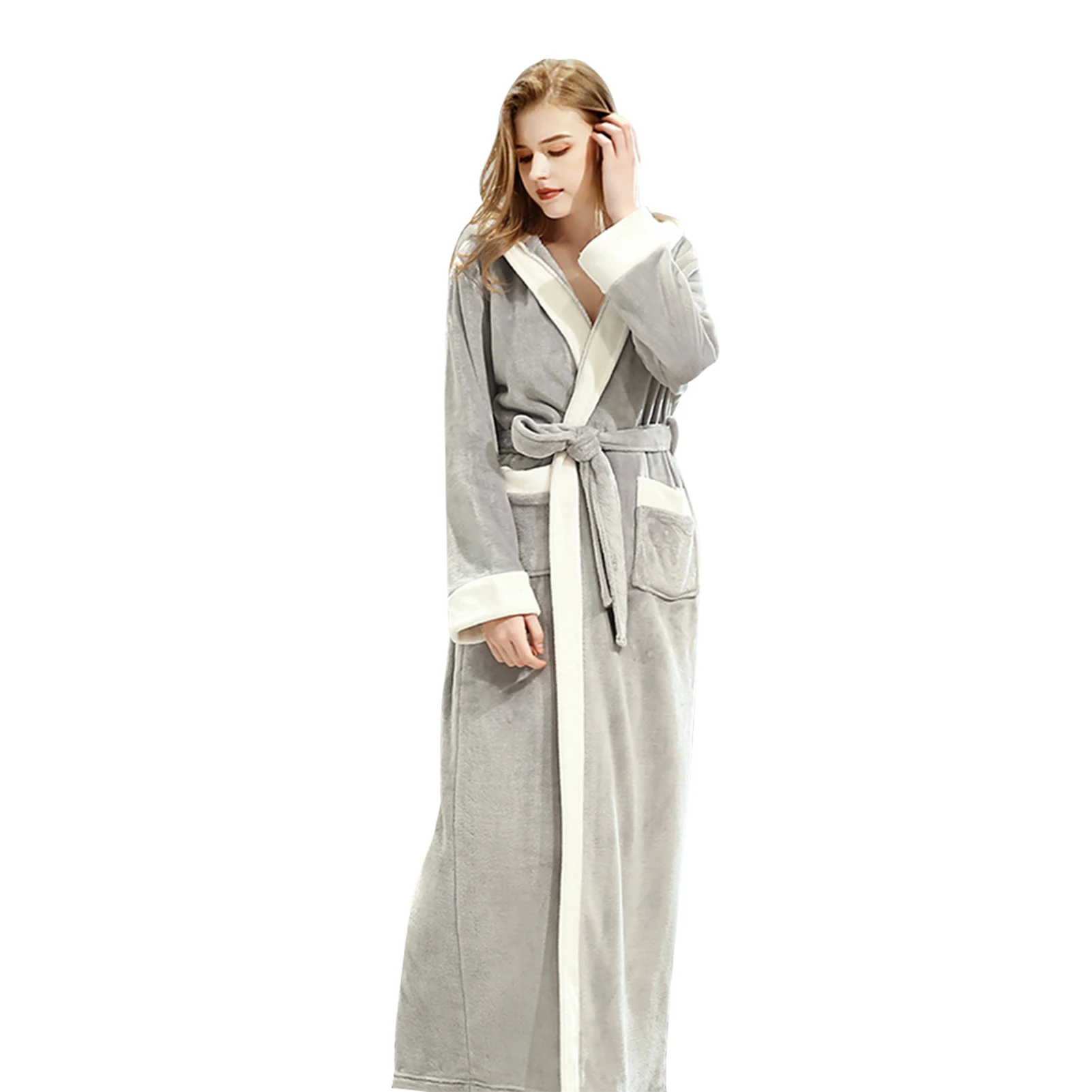 

Халат банный утепленный для мужчин и женщин, длинный модный удобный теплый халат с длинным рукавом, с завязкой на поясе, мягкая домашняя оде...