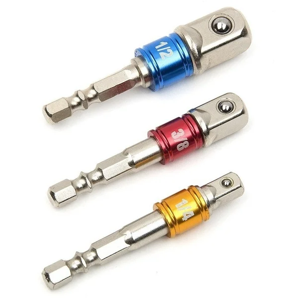 

3pcs Chrome Vanadium Steel Socket Adapter Hex Shank to 1/4 " 3/8" 1/2 "Extension Bits Electric Drill Heads Square Socket Drill