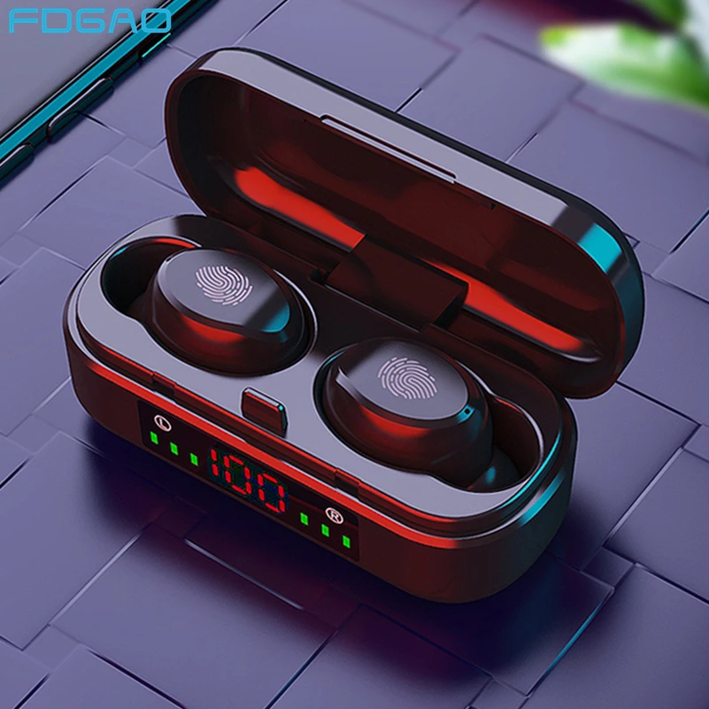 

Водонепроницаемая беспроводная гарнитура с микрофоном и зарядным футляром, стерео наушники с басами 9D, Bluetooth 5,0