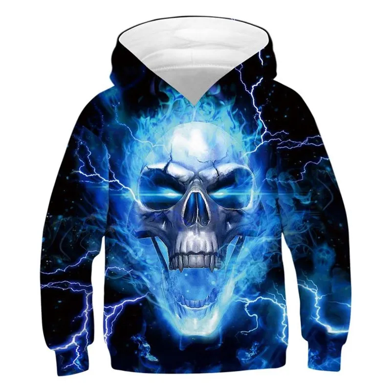 Толстовка с капюшоном для мальчиков и девочек 3D принтом черепа молнии|Толстовки