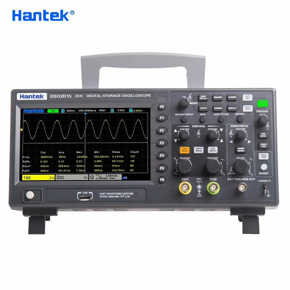 

Осциллограф Hantek DSO2C15, 2-канальный, 150 МГц, частота дискретизации 1 Гвыб./с, несколько триггеров