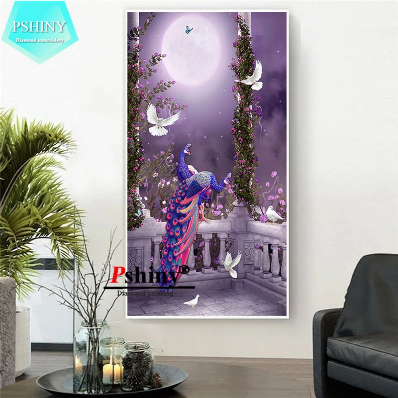 PSHINY 5D DIY Алмазная вышивка распродажа фиолетовых павлинов картины полная дрель с животными из стразов алмазная живопись Новые поступления