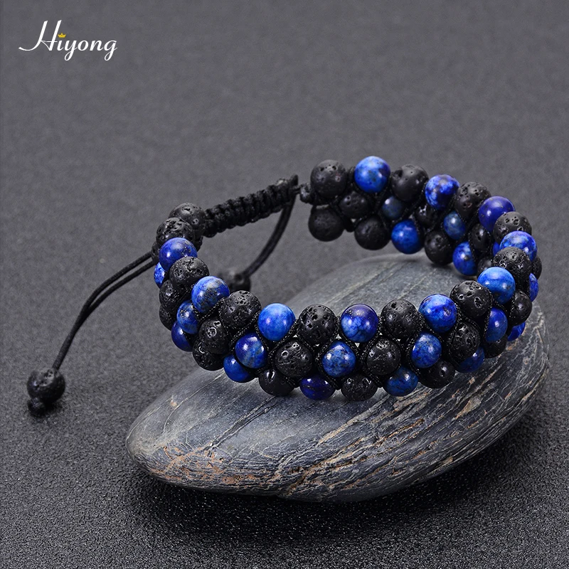 Lapis lazuli HIYONG тигровый глаз и лавовый камень рок эфирное масло диффузор Браслет натуральные лечебные камни бусины браслет 8 мм регулируемые браслеты для мужчин - Окраска металла: Lapis lazuli