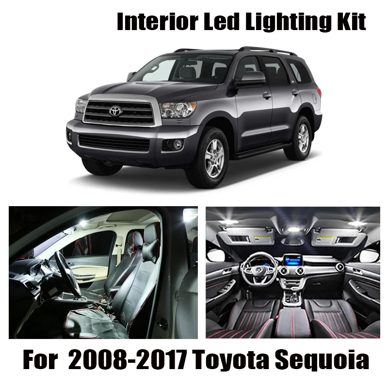 12x Canbus Error Free LED Interior Light Kit Package for 2008-2017 Toyota Sequoia Car Accessories Map Dome Trunk License Light