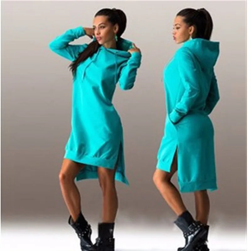 Длинное тонкое платье с капюшоном Женский пуловер карманами свитшот