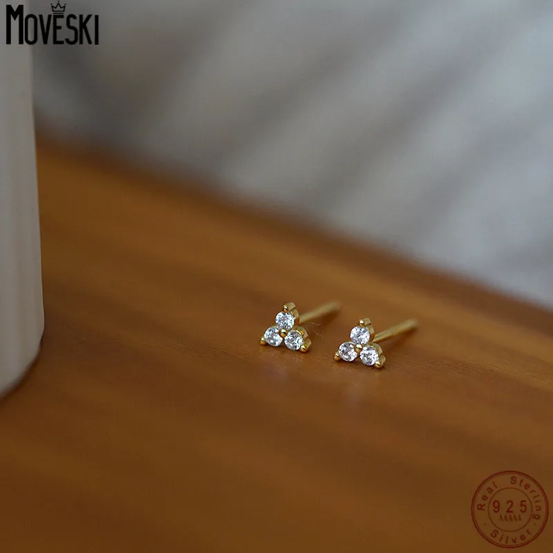 

MOVESKI 925 Sterling Silver Minimalist Retro Three Zircon Earrings Women Light Luxury Charm Mature Temperament Jewelry