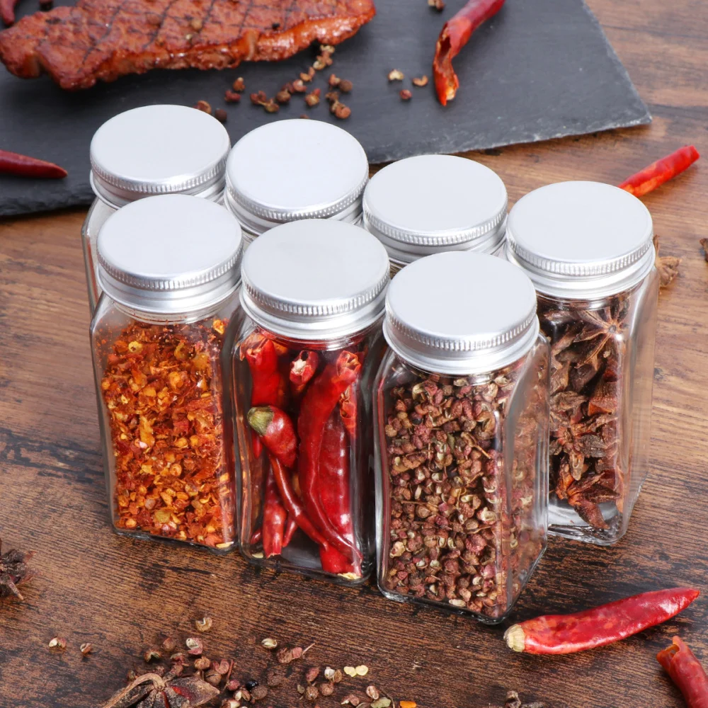 

BESTONZON 12PCS Spice Jars Square Glass Containers Seasoning Bottle Kitchen and Outdoor Camping Condiment Containers with Cover