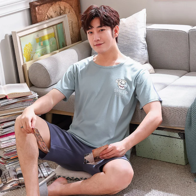 Летняя трикотажная Хлопковая пижама с принтом Мужская для сна и отдыха мужская