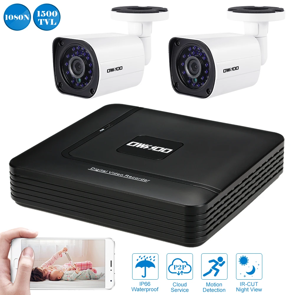 Цифровой видеорегистратор OWSOO 4CH 1080N + 2 AHD 720P 1500TVL погодозащищенная наружная