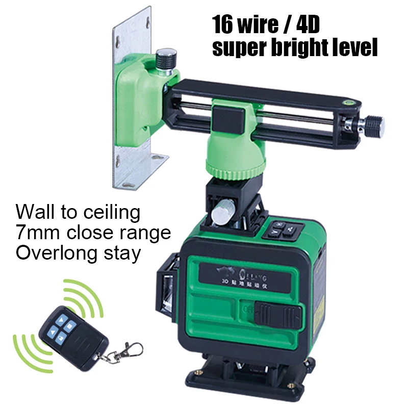360 лазерный уровень зеленый светильник 16 линий прикрепляемый инструмент 3D