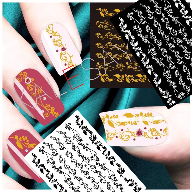 Милый большой цветок наклейка для дизайна ногтей маникюрный дизайн черная