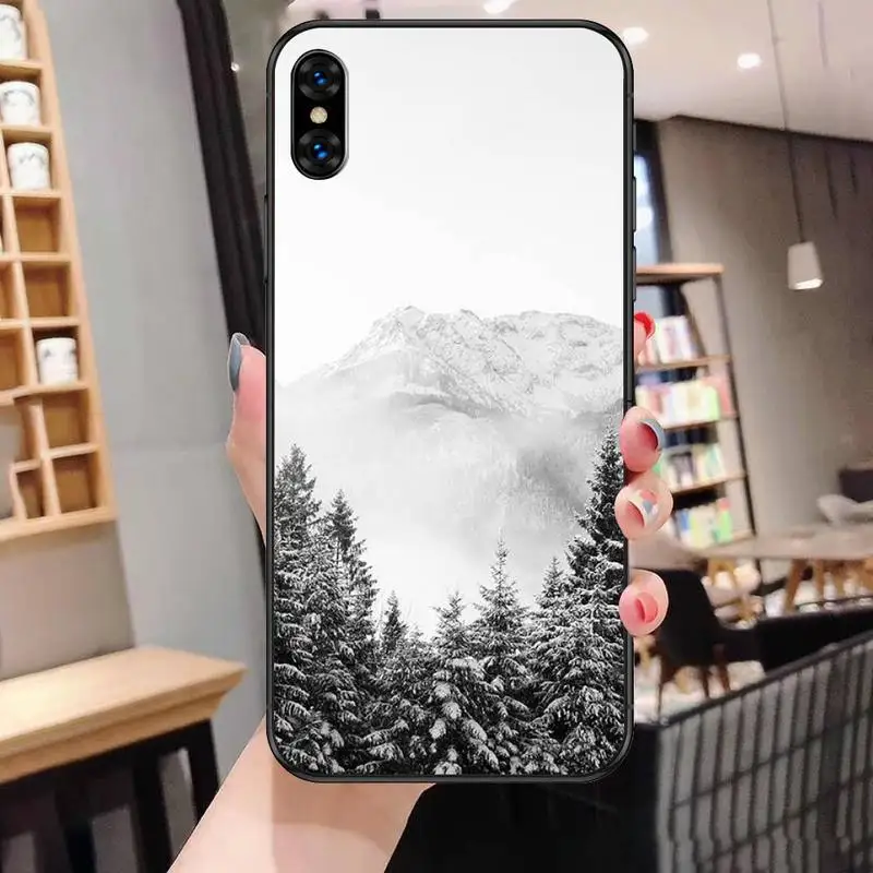 

White Pine Tree Forest Mountain Peak Mist Phone Case For Black-Iphone 5 5s se 6 6s 7 8 11 12 X Xs Xr Pro Plus Max Mini Cover