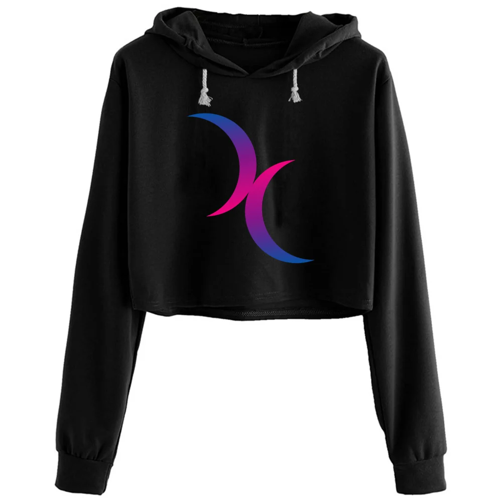 

Bisexual Double Moon Crop Hoodies Women Goth Grunge Harajuku Anime Pullover For Girls