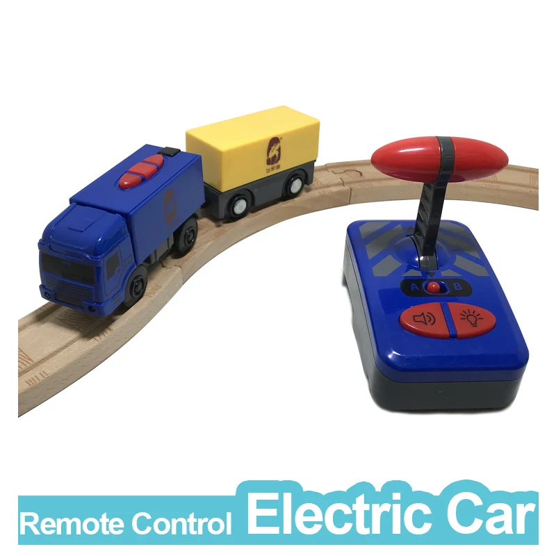 w04 Remote control electric train 2 section magnetic link compatible toy car wooden track blue Harmony | Игрушки и хобби