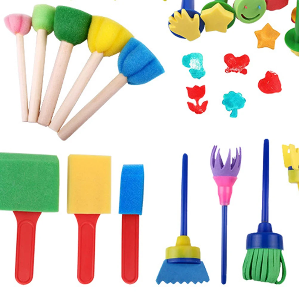 30pcs Sponge Painting Brushes Kit Mini DIY Kits Early Learning Kids Paint Set Roller Brush Child Apron Play Gift | Игрушки и хобби