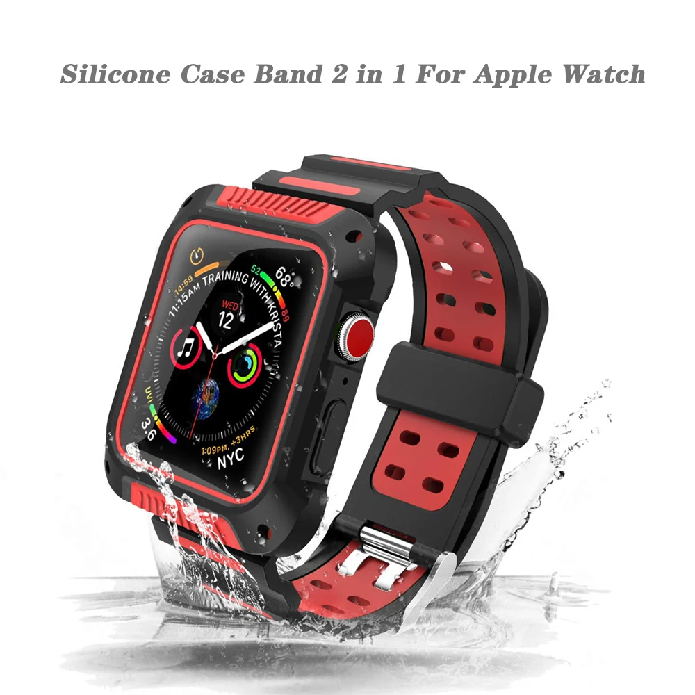 Силиконовый чехол 2 в 1 для Apple Watch 5 4 44 мм 40 Защитный дышащий спортивный браслет iwatch