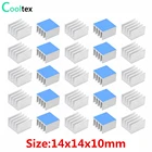 Алюминиевый теплоотвод 14x14x10 мм, 50 шт., кулер для теплоотвода, охлаждение для электронных чипов, с теплопроводящей двусторонней лентой