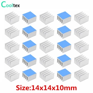 Алюминиевый теплоотвод 14x14x10 мм, 50 шт., кулер для теплоотвода, охлаждение для электронных чипов, с теплопроводящей двусторонней лентой