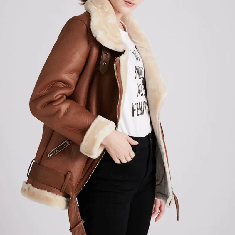 

Za Elegant Fur Women's Winter Jacket 2021 Solid Thickened Streewear Turn Down Collar Zipper Loose Faux Lamb Leather Female Coat