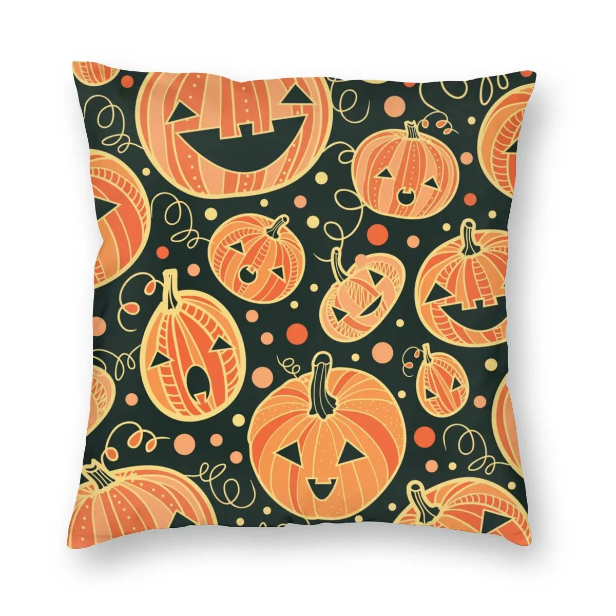 

Fun Halloween Pumpkins Pattern Pillowcase Printing Polyester Cushion Cover Gift Orange Autumn Pillow Case Cover Home Square 18''