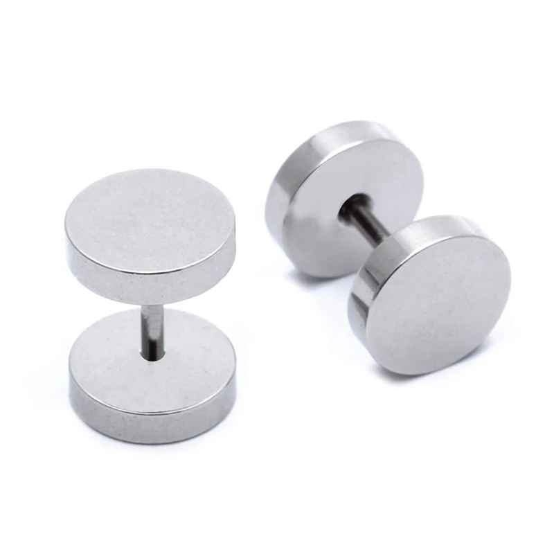 

Pair Men's Titanium Steel Barbell Stud Earrings Gothic 8Mm