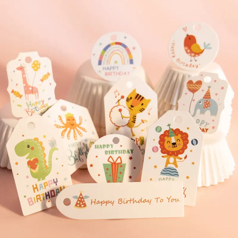

50 комплектов в виде милых животных с днем рождения теги Baby Shower День рождения украшения этикетки карты форма для выпечки тортов DIY подарочная...